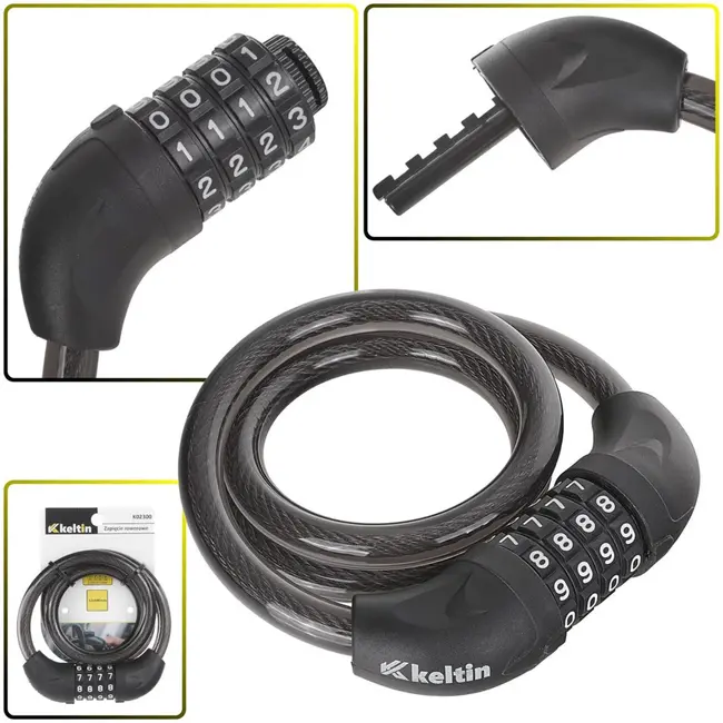 Keltin Fietsslot - 4-cijferige combinatie - Weerbestendig - 12 mm dik - 1200 mm lang