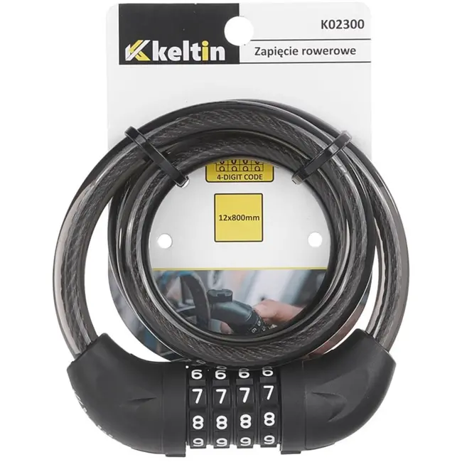 Keltin Fietsslot - 4-cijferige combinatie - Weerbestendig - 12 mm dik - 1200 mm lang