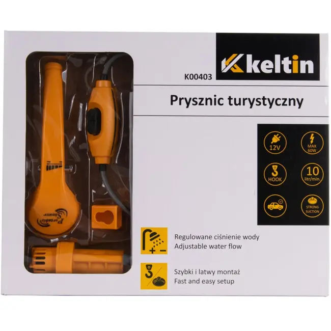 Keltin Draagbare campingdouche - 12V - 10 l/min - oranje - met krachtige pomp