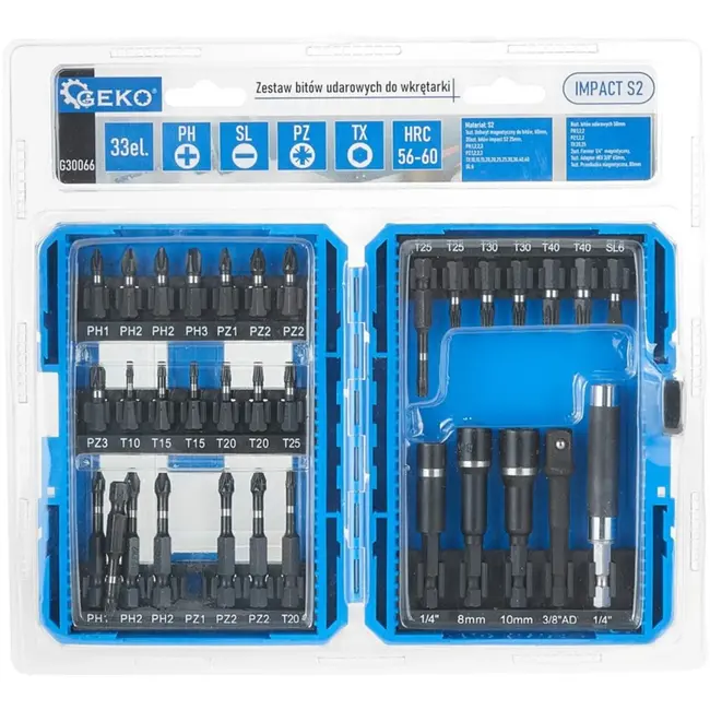 GEKO 33-delige impact bits set - S2 staal - magnetische houders - veelzijdige maten