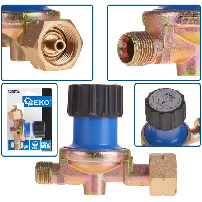 GEKO Gasdrukregelaar - Verstelbaar 0.5-4 bar - Messing - Voor Propaan/Butaan