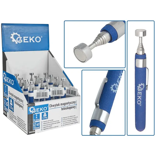 GEKO Telescopische inspectiespiegel - Magnetische punt - Verstelbaar 13-62 cm - 12 stuks in displaybox