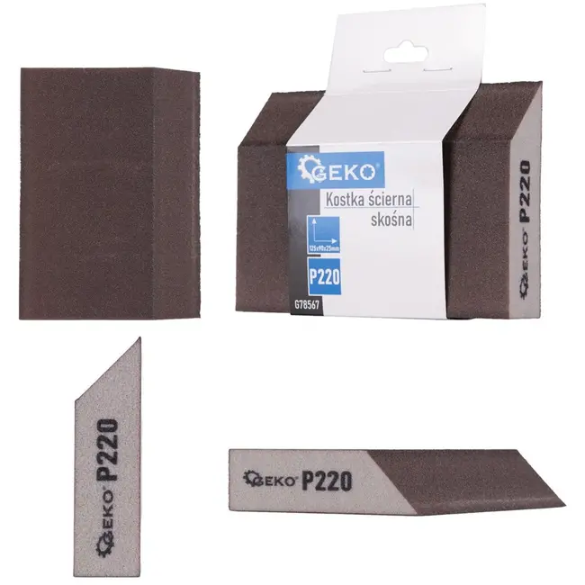 GEKO Schuurblok met schuine kant - P220 korrel - 125x90x25 mm - Ergonomisch ontwerp
