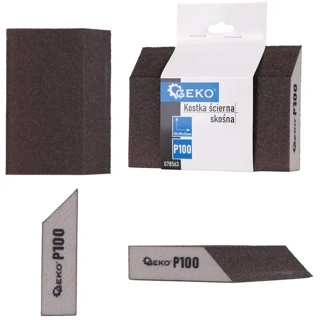 GEKO Schuurspons met schuine kant - P100 korrel - 125x90x25 mm - Ergonomisch ontwerp