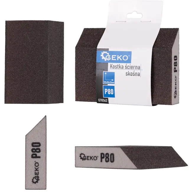 GEKO Schuurblok met schuine kant - P80 korrel - 125x90x25 mm - Voor hout, metaal en composieten