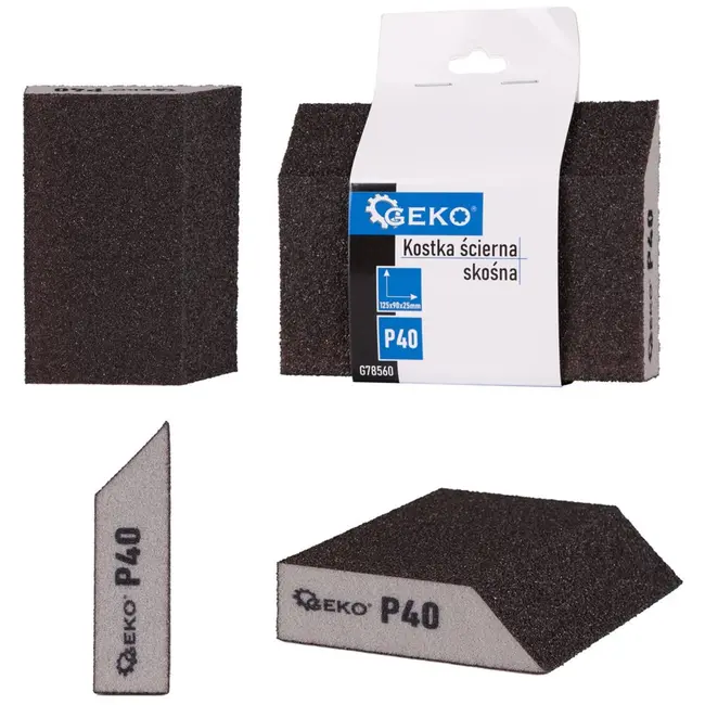 GEKO Schuurspons Schuin - P40 Korrel - 125x90x25 mm - Voor Hout, Metaal & Composieten