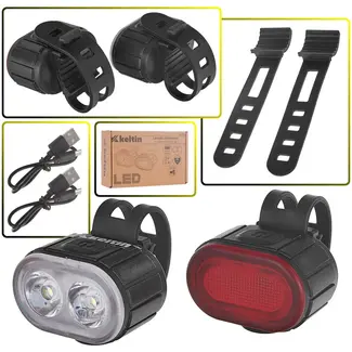 Keltin Waterdichte fietsverlichtingsset - USB oplaadbaar - IPX4 - Meerdere lichtmodi