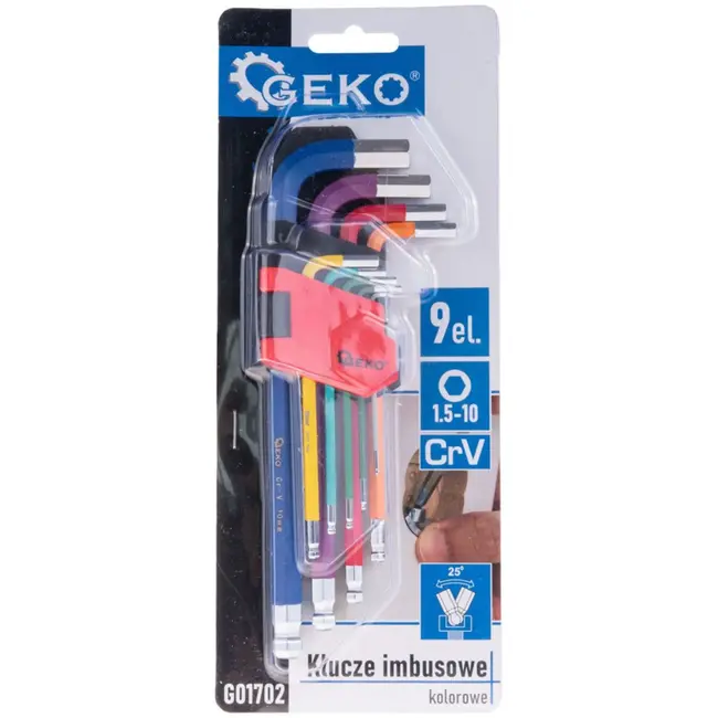 GEKO Kleurrijke Inbussleutelset - 9-delig - CrV Staal - Ball-end - 1.5-10 mm
