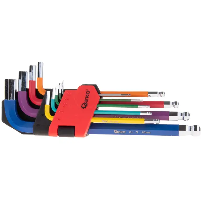 GEKO Kleurrijke Inbussleutelset - 9-delig - CrV Staal - Ball-end - 1.5-10 mm