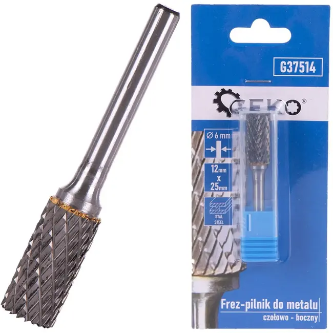 GEKO Tungsten carbide frees - 12mm diameter - 25mm lengte - 6mm schacht - Dubbele snijkanten
