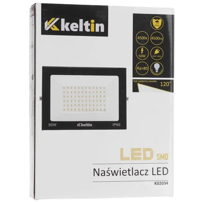 Keltin LED schijnwerper - 50W - Neutraal wit 4500K - Verstelbare hoek - IP66 - Aluminium en gehard glas