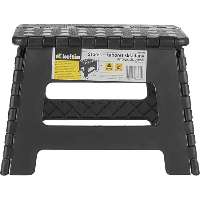 Keltin Opvouwbare anti-slip kruk - 150 kg draagvermogen - Zwart - Compact en lichtgewicht