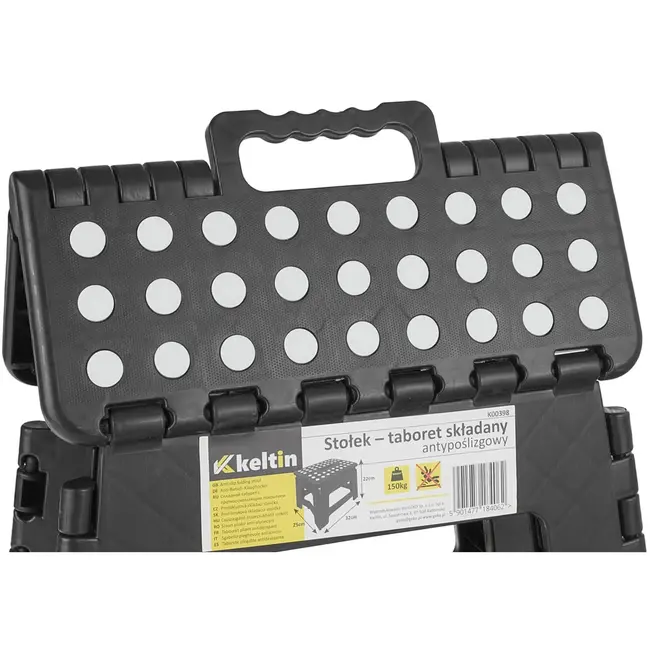 Keltin Opvouwbare anti-slip kruk - 150 kg draagvermogen - Zwart - Compact en lichtgewicht
