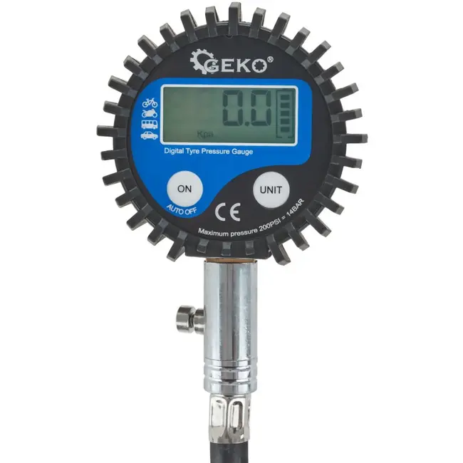 GEKO Digitale bandenspanningsmeter - LCD display - Flexibele slang - 30 cm - Veiligheidsalarm