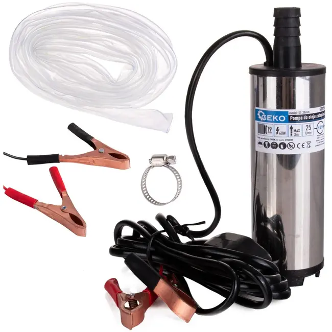 GEKO 12V dompelpomp - olie en vloeistoffen - 25L/min - 3m slang - duurzaam ontwerp