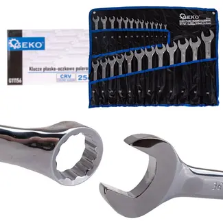 GEKO 25-delige steeksleutelset - CRV staal - 6-36 mm - ergonomisch ontwerp - opbergbaar paneel