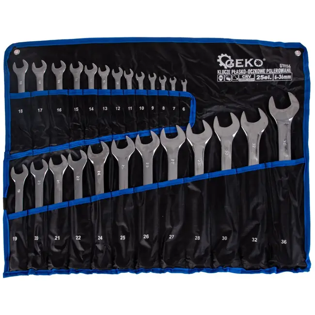 GEKO 25-delige steeksleutelset - CRV staal - 6-36 mm - ergonomisch ontwerp - opbergbaar paneel