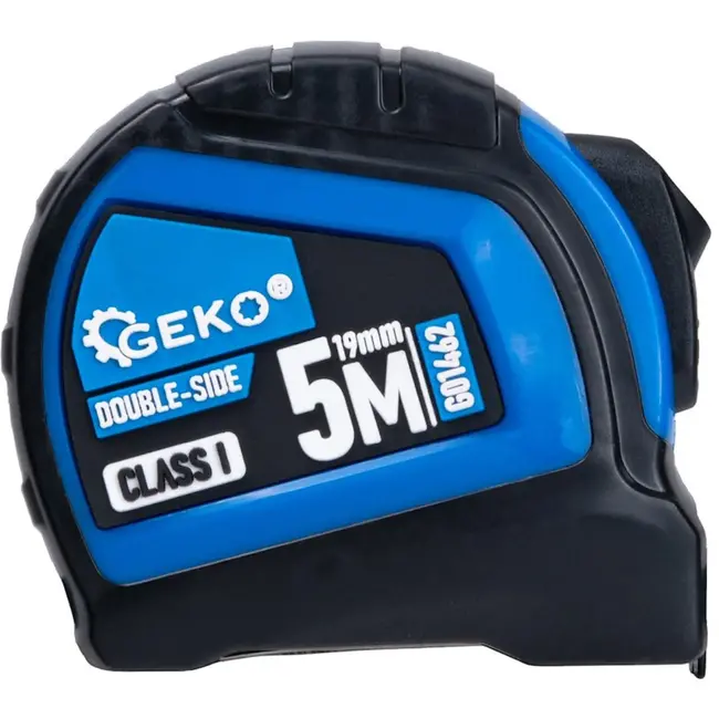 GEKO Dubbelzijdige meetlint - Autostop - 5 m - Nylon beschermlaag - Klasse I nauwkeurigheid - 12 stuks