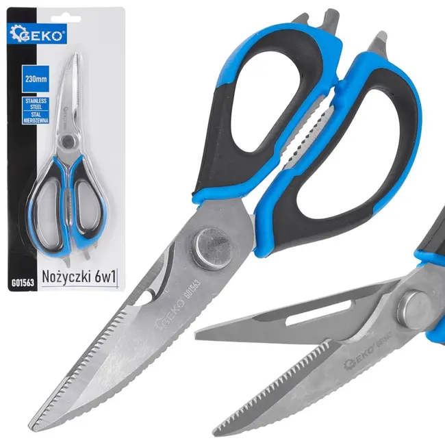 GEKO Multifunctionele schaar - 6-in-1 - roestvrij staal - 230 mm - ergonomische grip