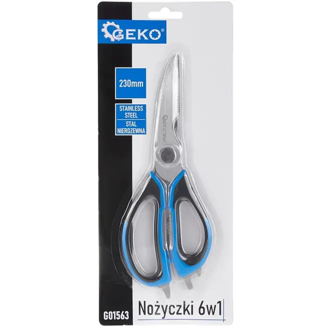 GEKO Multifunctionele schaar - 6-in-1 - roestvrij staal - 230 mm - ergonomische grip