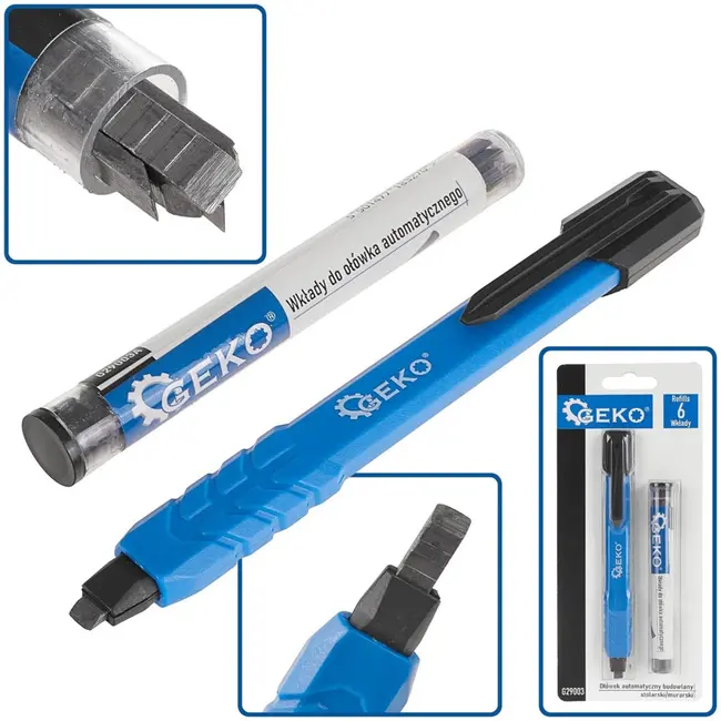 GEKO Carpenter potlood - Automatisch intrekbaar - Inclusief 6 vullingen - Kunststof behuizing