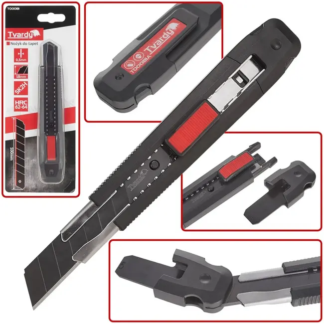 Tvardy Uitschuifbaar mes - 8-segment SK2H staal - ABS behuizing - 165 mm - Veilig en duurzaam