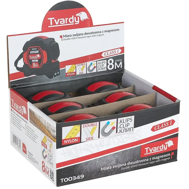 Tvardy Dubbelzijdige meetlint - magnetisch - autostop - 8m/25mm - precisieklasse 1 - 6 stuks