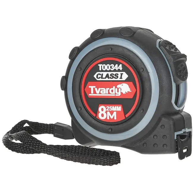 Tvardy Dubbelzijdige meetlint - 8m lengte - 25mm breedte - Klasse 1 nauwkeurigheid - Rubber behuizing