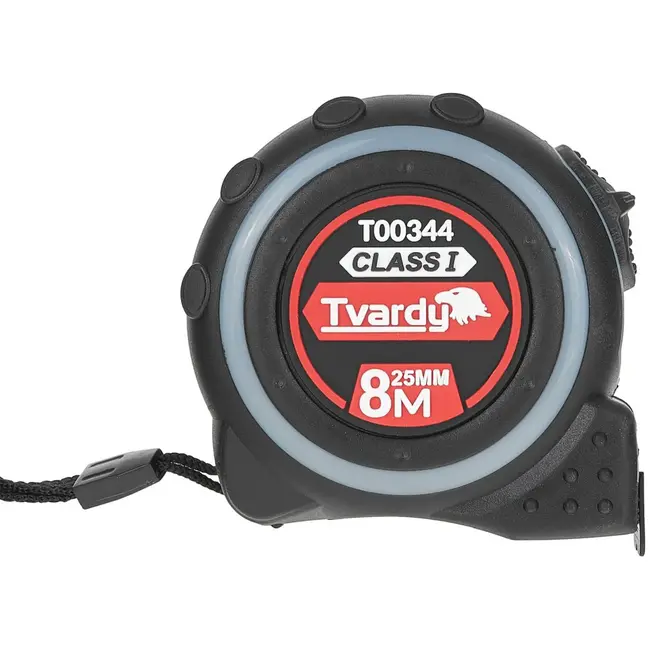 Tvardy Dubbelzijdige meetlint - 8m lengte - 25mm breedte - Klasse 1 nauwkeurigheid - Rubber behuizing