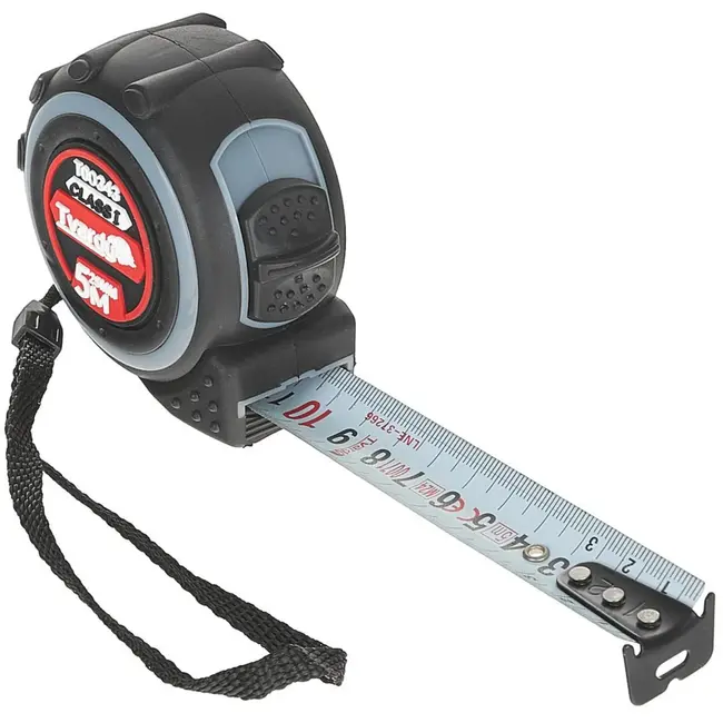 Tvardy Dubbelzijdige meetlint - 5m - Klasse 1 nauwkeurigheid - Rubber behuizing - 25mm breed