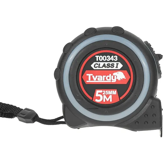 Tvardy Dubbelzijdige meetlint - 5m - Klasse 1 nauwkeurigheid - Rubber behuizing - 25mm breed