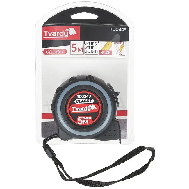 Tvardy Dubbelzijdige meetlint - 5m - Klasse 1 nauwkeurigheid - Rubber behuizing - 25mm breed