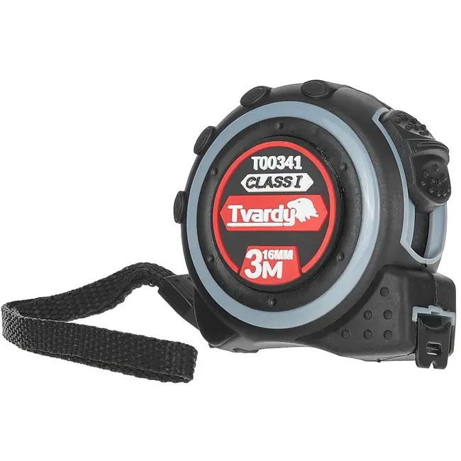 Tvardy Dubbelzijdige meetlint - 3m lengte - 16mm breedte - Klasse 1 nauwkeurigheid - Rubber behuizing