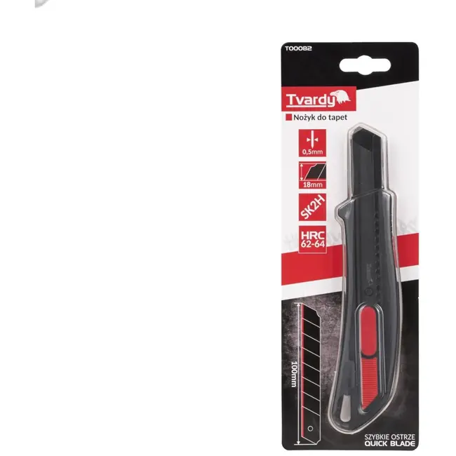 Tvardy Utility mes - intrekbaar - SK2H staal - 8 segmenten - ABS behuizing - 190 mm