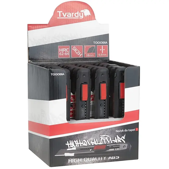 Tvardy Utility mes - Uitschuifbaar - SK2H staal - 8-segment - ABS kunststof - 165 mm - 24 stuks displaybox