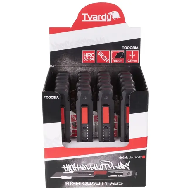 Tvardy Utility mes - Uitschuifbaar - SK2H staal - 8-segment - ABS kunststof - 165 mm - 24 stuks displaybox