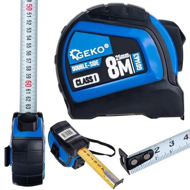 GEKO Dubbelzijdige meetlint - Autostop - 8m x 25mm - Rubberen behuizing - Klasse I nauwkeurigheid - 6 stuks