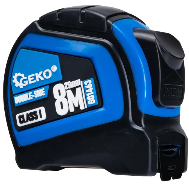 GEKO Dubbelzijdige meetlint - Autostop - 8m x 25mm - Rubberen behuizing - Klasse I nauwkeurigheid - 6 stuks