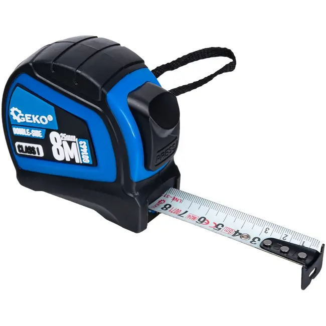 GEKO Dubbelzijdige meetlint - Autostop - 8m x 25mm - Rubberen behuizing - Klasse I nauwkeurigheid - 6 stuks
