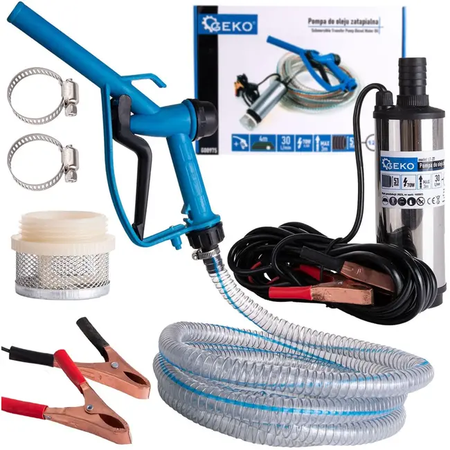 GEKO 12V olie pomp - 51mm - 4m slang - met pistool en filter