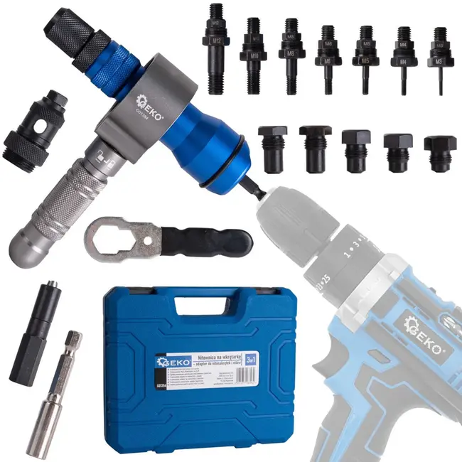 GEKO Nit- en moeradapter met handgreep - 3-in-1 - CrV-Mo staal - 170 mm - Inclusief opbergkoffer