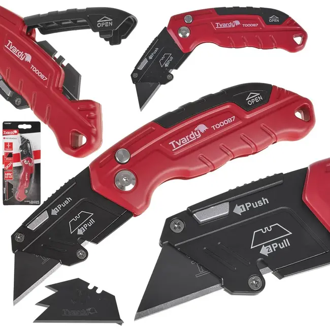 Tvardy Vouwmes - Trapeziumvormig Lemmet - Aluminium Behuizing - 3-Positie Vergrendeling - Inclusief 4 Bladen