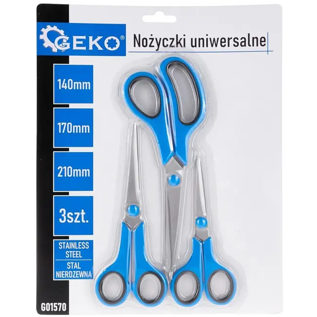 GEKO Schaarset - Roestvrij Staal - Ergonomisch - 3 Stuks - Diverse Maten