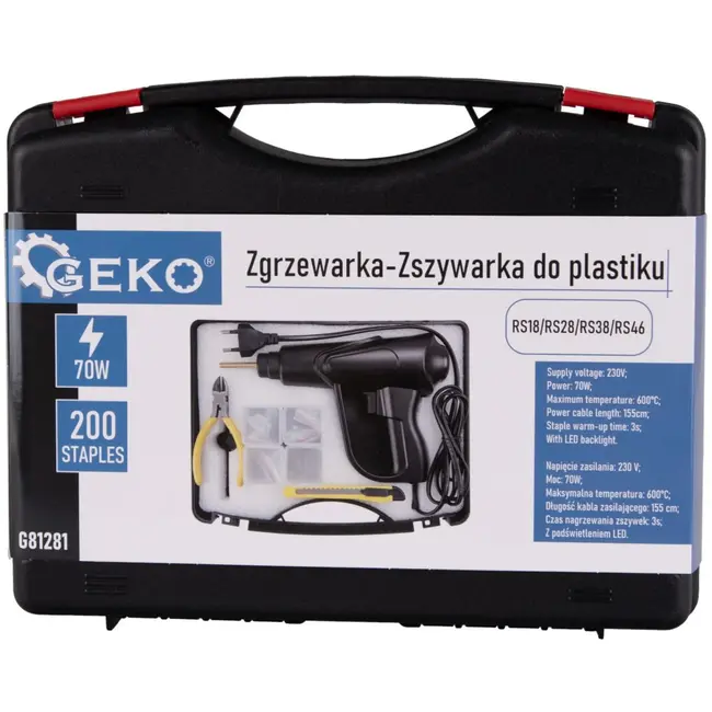 GEKO Plastic laspistool set - 70W - LED verlichting - Inclusief 200 nietjes - Snelle opwarming