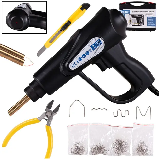 GEKO Plastic laspistool set - 70W - LED verlichting - Inclusief 200 nietjes - Snelle opwarming