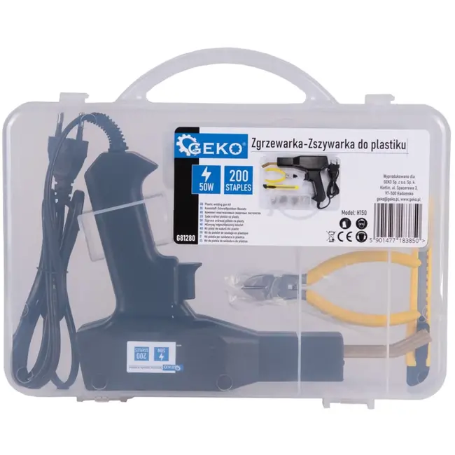 GEKO Plastic laspistool set - 50W - veelzijdig - inclusief 200 nietjes - LED verlichting