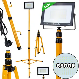 Keltin LED bouwlamp - 50W - telescopische standaard - koud wit 6500K - verstelbare hoogte 60-160 cm