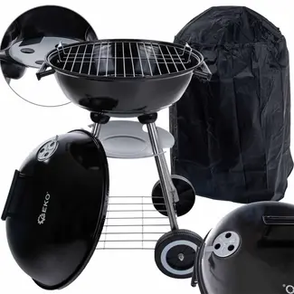 GEKO Ronde houtskoolbarbecue - Met deksel - Ø 39 cm rooster - Zwart - Inclusief hoes
