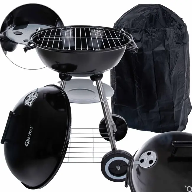 GEKO Ronde houtskoolbarbecue - Met deksel - Ø 39 cm rooster - Zwart - Inclusief hoes