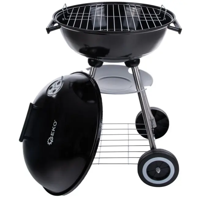 GEKO Ronde houtskoolbarbecue - Met deksel - Ø 39 cm rooster - Zwart - Inclusief hoes